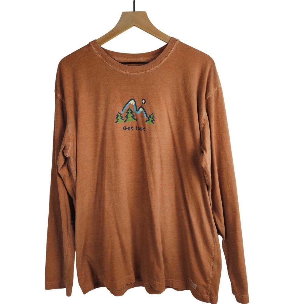 Life Is Good Get Lost Long Sleeve Tee Men's L Rust Brown T-Shirt